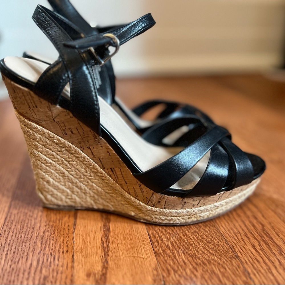 Charles David Black Leather & Espadrille Wedges - Size 8